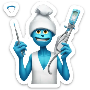 Blue grinch holding surgery equipment sticker