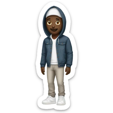 Black man in a denim hoodie with cool pants and white shoes  sticker