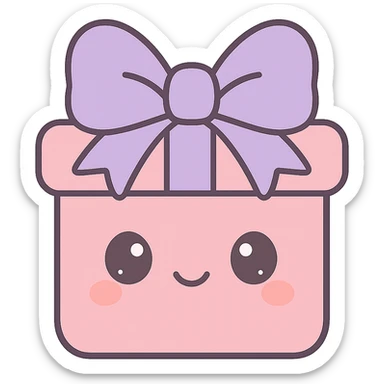 Add a large decorative bow to the pink gift, keep the kawaii style, no background. sticker
