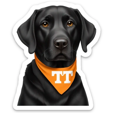Black lab dog wearing TN Vols bandana sticker