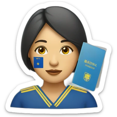 vietnamese woman with ukranian flag colors on face holding passport sticker