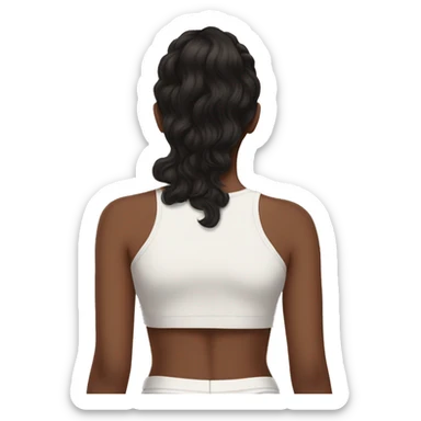 back side of a brown women, with black hair, a white crop top, wavy long hair sticker