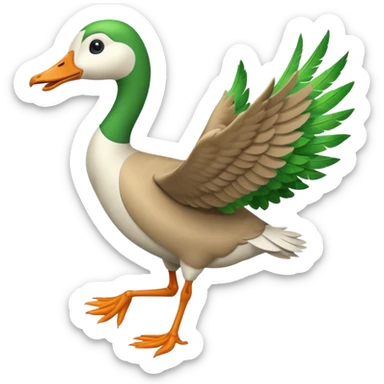 Emoji of a running goose with a very long neck and two legs. Use 🪿 shape but color it bright green (#39C700). The legs should look actively running with motion. The wings must be tightly folded against the body, not flapping or extended. sticker
