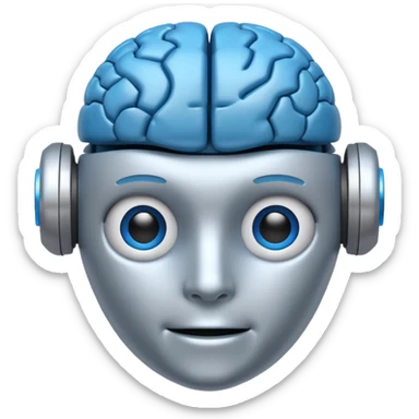A simple emoji of a friendly robot head with a visible human brain on top, symbolizing learning AI, emoji style sticker