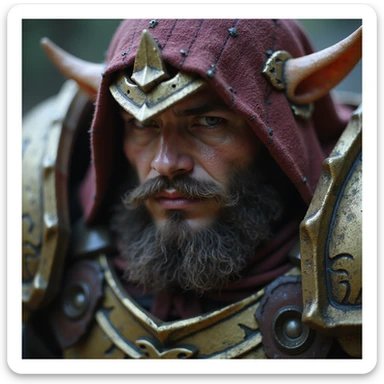 realistic fantasy style close-up detailed face of a League of Legends-inspired champion, armored and powerful sticker