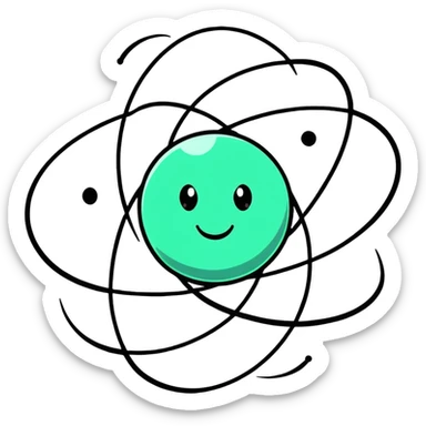 happy atom with animated valence electrons jumping around the outer shell sticker