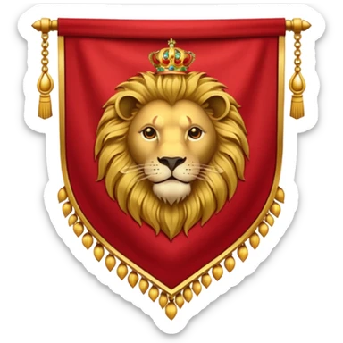 Lion Banner — red cloth + gold crest sticker
