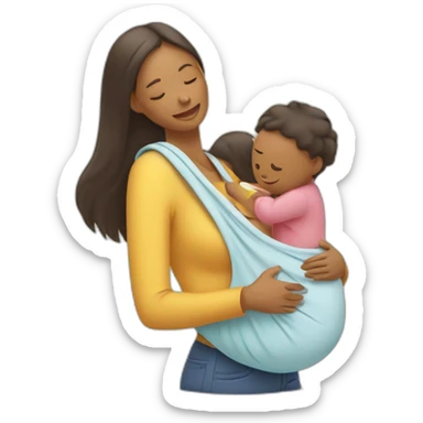 Mother carrying her baby in babycarrierwith face of the baby towards her sticker