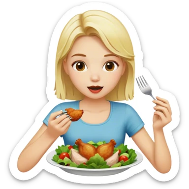blonde girl eats salad and eats chicken sticker