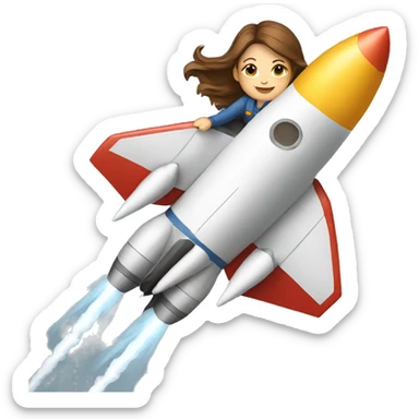 white woman brown hair riding a rocket sticker