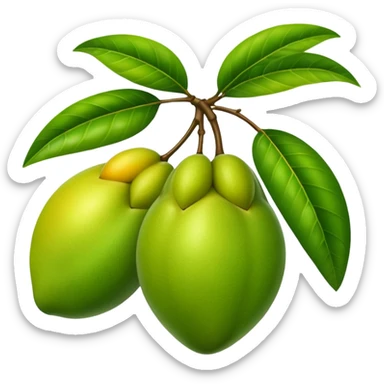 A green mango with leaves sticker