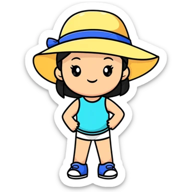 cute girl with summer hat sticker