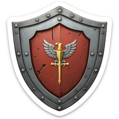 a steel shield with engraved roman numerals for zero—looks battle worn sticker