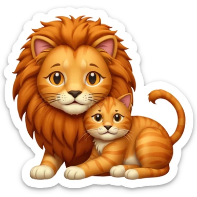 Gata masajeando el pelo de un león sticker