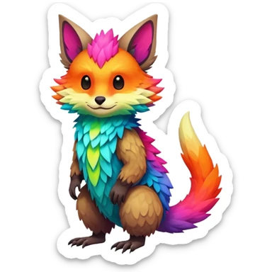 lush warm-colored modern colorful neon-colored Fakémon-Trico-creature (full body) sticker