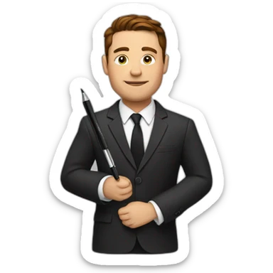 elon must in a suit with pen sticker