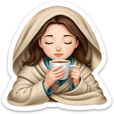 girl inside a blanket sipping coffee eyes closed sticker