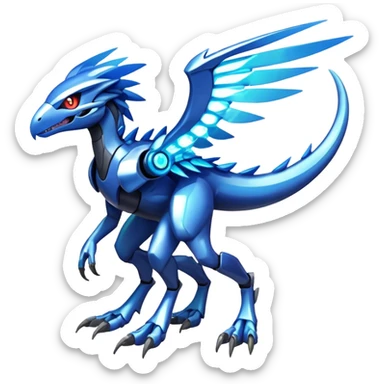 Shiny Futuristic Ethereal Fakemon-Pokemon-Digimon-Spectrobes-Raptor-fusion, full body, four legs sticker