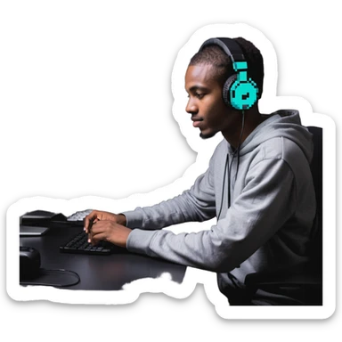 Person with headphones at computer desk recording video sticker