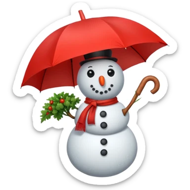Snowman holding red umbrella in hand sticker