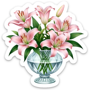 Bouquet light pink liliums in vintage crystal  vase sticker