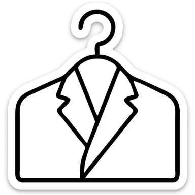 Minimalist clothes hanger icon with a blazer or collared shirt, clean professional look, simple lines sticker