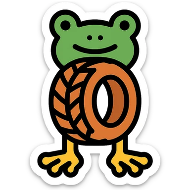icon of a tire with a pair of legs and a frog's head, clean and simple design sticker