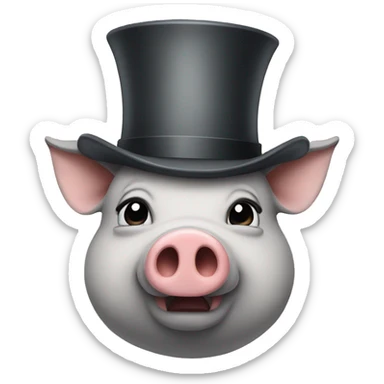A gray pig that is mad with a top hat sticker