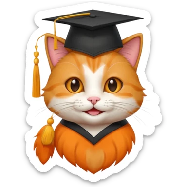 happy cat wearing a graduation cap sticker