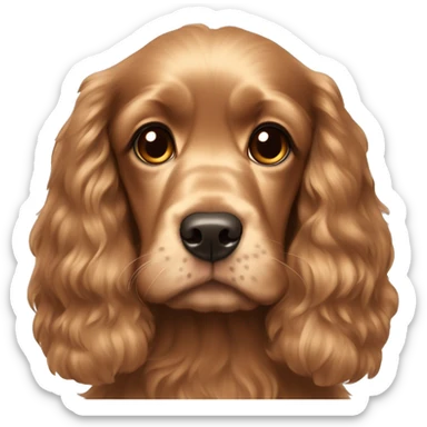 “Miele-colored Cocker Spaniel and a girl with long brown hair, brown eyes, and a rosy face.” sticker