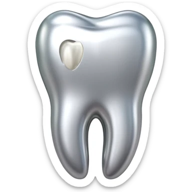 human tooth emoji, smooth chrome ceramic-metal texture, clean medical luxury aesthetic, isolated on white, no face sticker