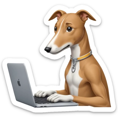 Greyhound with a laptop sticker
