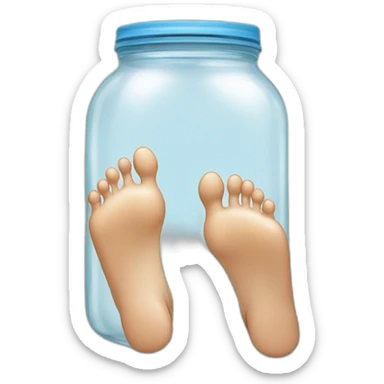 human feet standing on the floor with an empty transparent jar between them,outside,to the left and to the right,front view sticker
