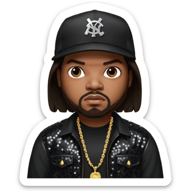 Ice Cube, Rapper with dark brown hair, black sequin outfit sticker