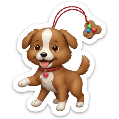 dog playing with a string toy sticker