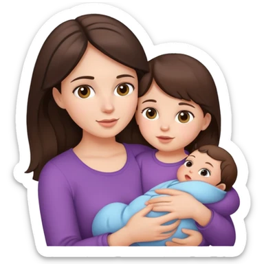 brunette girl holding brunette baby girl sticker