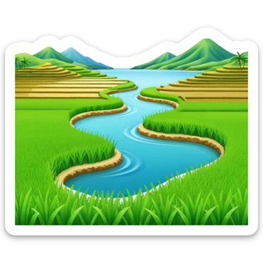 Make an emoji of a landscape with the sea and rice fields sticker