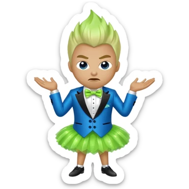 Angry blue banana wearing a sparkly lime green tuxedo and tutu sticker