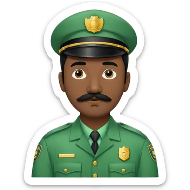 Chill guy in correctional officer green uniform. Full body. Black hair black mustache  sticker