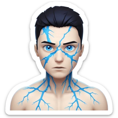 electric lab mutant portrait, head and shoulders only, glowing blue energy cracks on skin, wild hair, intense eyes, sci-fi lab accident vibe, 3D cartoon, mobile game icon style, clean background, no text, no watermark

 sticker