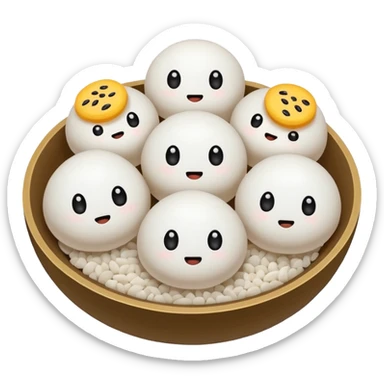 black sesame seeds inside center of each small glutinous rice balls sticker