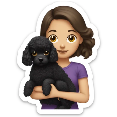 Brunette girl holding black toy poodle  sticker