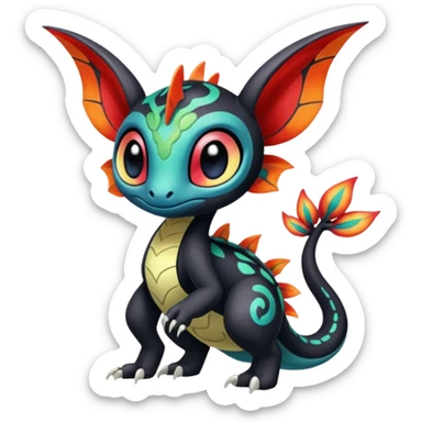 Colorful Exotic Meloetta-Toothless-Salandit-Stitch-Fakémon-creature-hybrid sticker