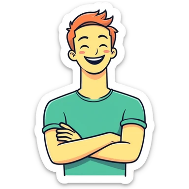 Arms crossed holding neck laughing guy sticker