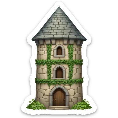 A medieval tall round tower covered in ivy vines. sticker