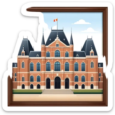 Cinematic Realistic Rijksmuseum Landmark Emoji, depicted with the grand facade of the museum rendered in intricate detail and soft, historical lighting. sticker