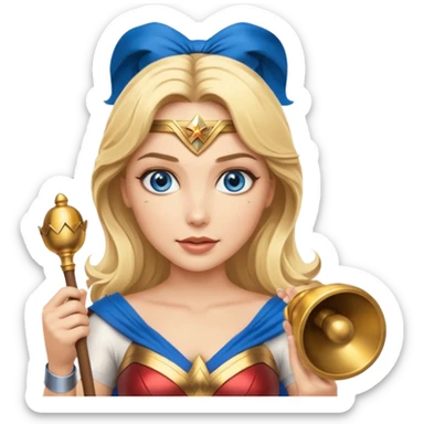 Blonde blue eyes Wonder Woman holding bell and baton sticker