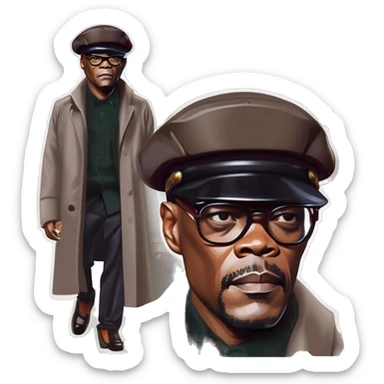 samuel l jackson serious wearing shirt and beret sticker