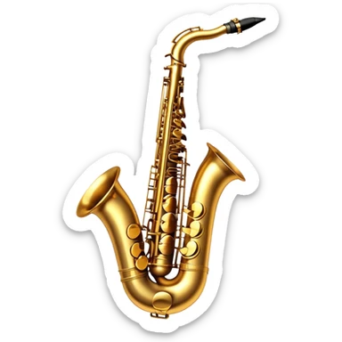 Cinematic Realistic Saxophone, smooth, curving golden brass body, intricate keywork reflecting soft warm light, rich patina adding character, glowing with a jazzy and atmospheric presence. sticker