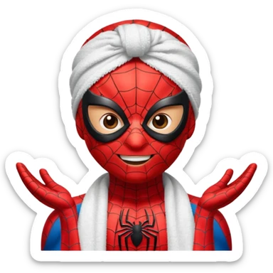 Spiderman with a towel headband, using a face mask, cheerful expression sticker